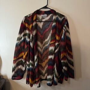 BonWorth Red and Green Cardigan with Abstract Design